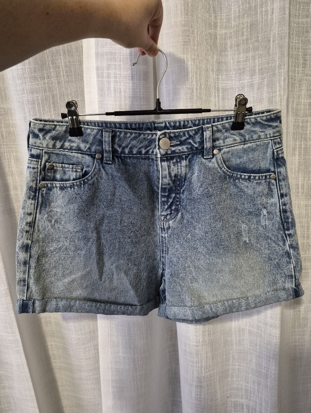 Light Wash Denim Jean Shorts with Rolled Hem